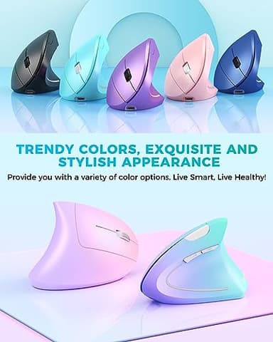 Lekvey Ergonomic Mouse, Vertical Wireless Mouse, Rechargeable 2.4G Optical Carpal Tunnel Mice: 800/1200 / 1600 DPI, 6 Buttons, for Laptop, PC, Mac, Computer, Desktop, Notebook etc, Green Purple - Image 2