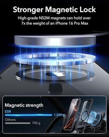 ESR for iPhone 16 Pro Max Case, Compatible with MagSafe, Full-Body Military-Grade Drop Proof Case with Built-in 9H+ Tempered Glass Screen Protector, Armor Series, Clear Black - Image 5
