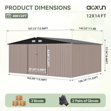 Aoxun 14x12 FT Shed Outdoor Storage Shed 800CUFT, Steel Utility Tool Shed Storage House with Door & Lock, Metal Sheds Outdoor Storage for Garden Patio Lawn Poolside, Brown - Image 8