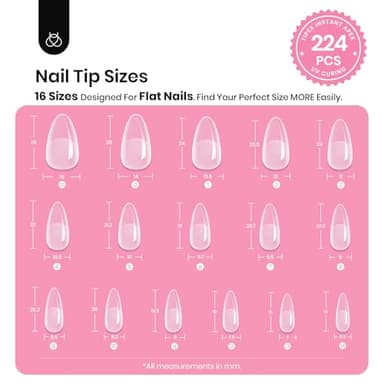 Beetles Tipex Gel Nail Kit, Medium Almond Nail Tips 224 Pcs 16 Sizes Pre-Building Pre-Etched False Nail Tips with Tipex Nail Glue, Mini Nail Lamp Thick Acrylic Nail Set Halloween Nails - Image 3