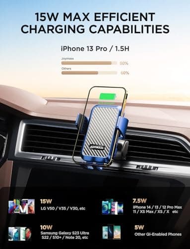 Wireless Car Charger, Phone Holders for Your Car, 15W Auto Clamping Phone Mount Car Accessories for iPhone 16 15 14 13 12 Mini Pro Max 11, Samsung Galaxy S24 Ultra S23 S22+ Note 20, etc - Blue - Image 3