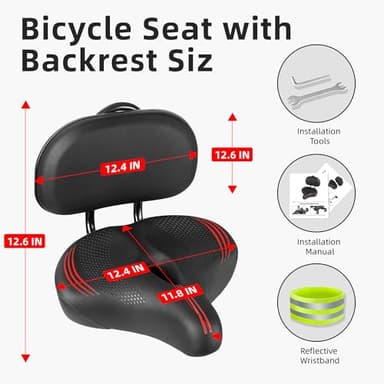 COOLWUFAN Oversized Bike Seat with Backrest for Peloton Bike, Wide Bicycle Saddle Compatible with Peloton, Road, Exercise, Tricycle, Electric Bike - Image 8