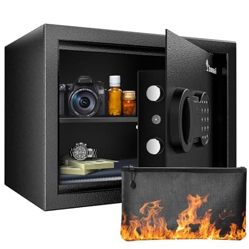 Bonsaii Safe Box with Fireproof Bag, Home Safe with Removable Shelf for Money Documents Jewelry Valuables, 0.6 Cubic Feet, 9.84"D x 13.78"W x 9.84"H, Black - Image 1