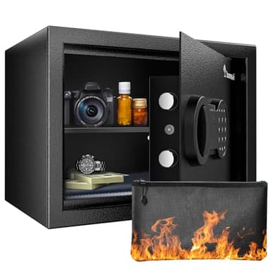 Bonsaii Safe Box with Fireproof Bag, Home Safe with Removable Shelf for Money Documents Jewelry Valuables, 0.6 Cubic Feet, 9.84"D x 13.78"W x 9.84"H, Black - Image 1
