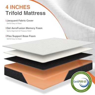 Sweetcrispy Folding Mattress, 4 inch Tri-fold Memory Foam Topper for Camping, Foldable Topper with Washable Cover, Guest - Twin Size - Image 3