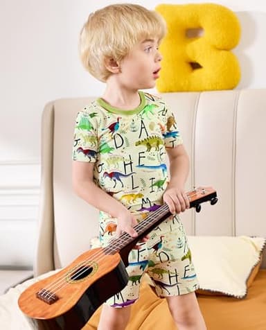 babee Reshinee Bamboo Viscose Toddler Dinosaur Pajamas Boys Girls Kids Baby Cool Short Summer Pjs Set 4-5T Two Piece - Image 8
