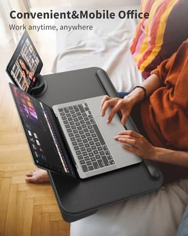 SAIJI Laptop Lap Desk - Fits Up to 17" Laptops, Lightweight Lap Tray Table Stand with Soft Leather Wrist Pad, External Monitor Holder, Lap Desk with Cushion for Home Office Working/Gaming On Couch - Image 6