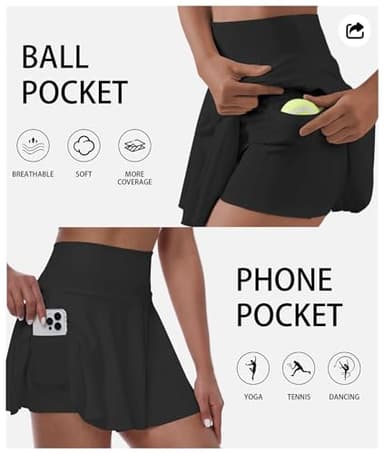 Women's Tennis Skirt with Built-in Shorts Black Pleated Skirt for Women High Waisted Mini Golf Skirt Cheer Uniform Skorts - Image 2