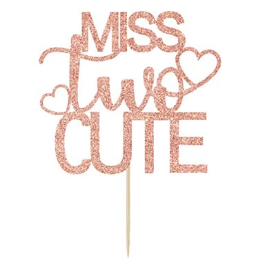 Rose Gold Glitter Miss Two Cute Cake Topper - Girls 2nd Birthday Decorations - Sweet Baby Girl, Two Year Old Birthday Party Decorations - Image 2
