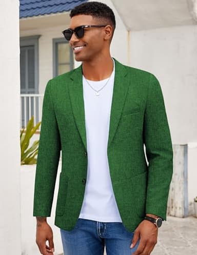 COOFANDY Men Linen Summer Blazer Stylish Regular Fit Linen Sportcoat Business Work Suit Jacket Green - Image 4