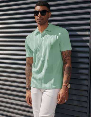 PJ PAUL JONES Mens Polo Shirts Short Sleeve Textured Golf Polo Shirts Mint Green - Image 3