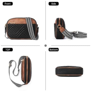 BOSTANTEN Quilted Crossbody Bags for Women Vegan Leather Purses Small Shoulder Handbags with Wide Strap Black with Brown - Image 6