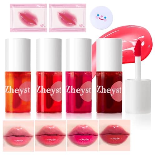 Lip Tint Korean Stain Set, 4 Colors Tinta Para Labios Waterproof Long Lasting Plumping Lip & Cheek Tint Moisturizing Non-sticky Easy Apply Mini Water Lipstick(Apple& Strawberry& Watermelon& Cherry) - Image 1