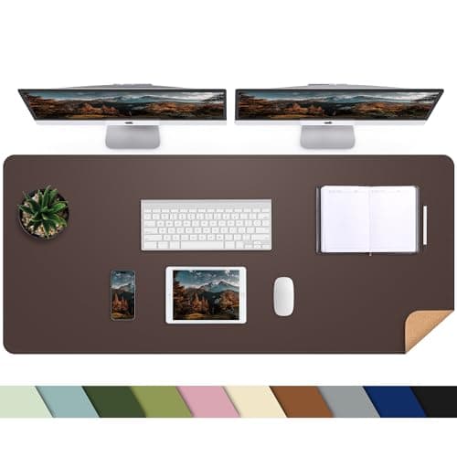 Leather Desk pad Protector, Large Desk mat with Natural Cork & PU Leather,Mouse pad,Non-Slip Office Desk Mat,Waterproof Desk Writing Pad for Office and Home (47in*17in,Coffee) - Image 1