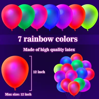 110 Pcs UV Neon Balloons, 7 Colors Blacklight Reactive Fluorescent Balloons Glow in the Dark Birthday Decorations for Birthday, Wedding, Neon Party, Glow Party Decorations Supplies - Image 2