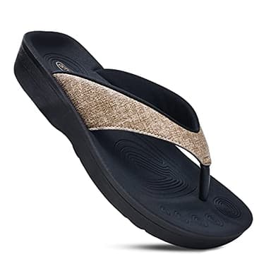 AEROTHOTIC Slip On Recovery Footwear Plantar Fasciitis Flip Flops for Women Yoga Mat Outdoor Walking Beach Ladies Arch Support Summer Thong Dressy Casual Sandals (Mellow Brown, Mellow 10) - Image 1