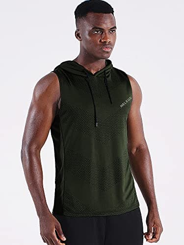 NELEUS Men's Workout Tank Tops Sleeveless Running Shirts with Hoodie,5098,3 Pack,Black/Grey/Olive Green,L - Image 2