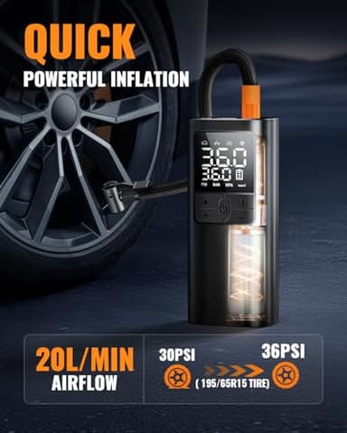 Tire Inflator Portable Air Compressor - 150PSI & 10000mAh Cordless Air Pump with Digital Tire Pressure Gauge, Accurate Dual LCD Display & LED Light, for Car/Motorcycle/E-Bike/Ball - Image 2