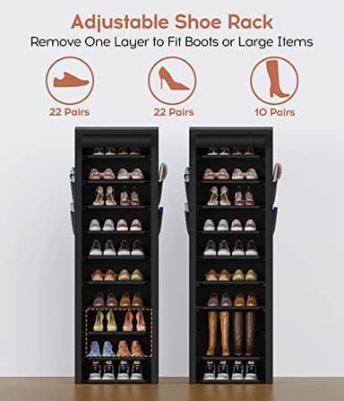 VTRIN Vertical Narrow Shoe Rack Organizer 10 Tier Tall Shoe Shelf Holds 20-22 Pairs with Non-Woven Dustproof Cover for Closet, Entryway Black - Image 5