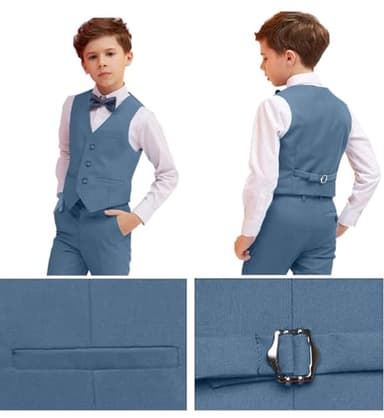 Boy Suit Slim Fit Suits for Kids Formal Outfit 5 Pcs Set Dresswear for Boys Blue Gray Size 6 - Image 4