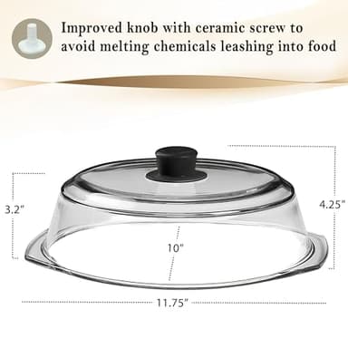 Tall Glass Microwave Splatter Cover for Food - Cookware & Bakeware Serving Dish Cover, Plate Splatter Guard Lid with Easy Grip Silicone Handle Knob - 100% Food Grade BPA Free & Dishwasher Safe - 10in. - Image 4