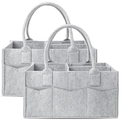 Cute Castle 2 Pack Diaper Caddy Organizer - Portable Baby Caddy Organizer with Handle, Nursery Storage Bin and Car Organizer - Grey - Image 1
