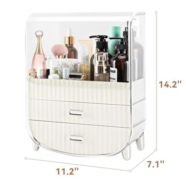 VUSIGN Makeup Organizer, Cosmetics Skincare Organizers with 3-Layer Storage Box and Transparent Cover, Vanity Organizer Countertop for Bathroom, Dresser, Ideal Gifts for Women, White - Image 2