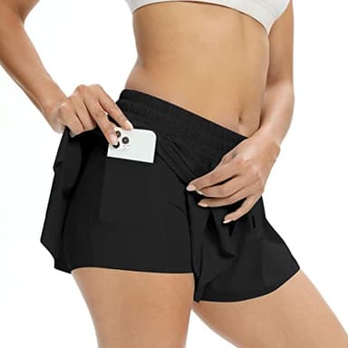 Flowy Athletic Shorts for Women Gym Yoga Workout Running Sweat Short Pants Spandex Butterfly Tennis Skort Skirt with Pockets Underneath Girls Cute Comfy Trendy Clothes Casual Summer Outfits Black L - Image 5