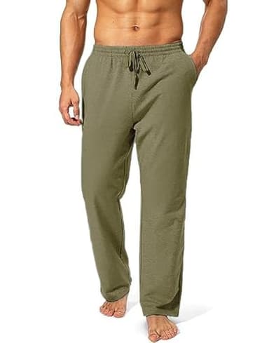 Deyeek Men's Baggy Sweatpants with Pockets Uncuffed Sweat Pants for Mens Lightweight Workout Sweatpants Wide Leg Sweat Pants Olive - Image 2