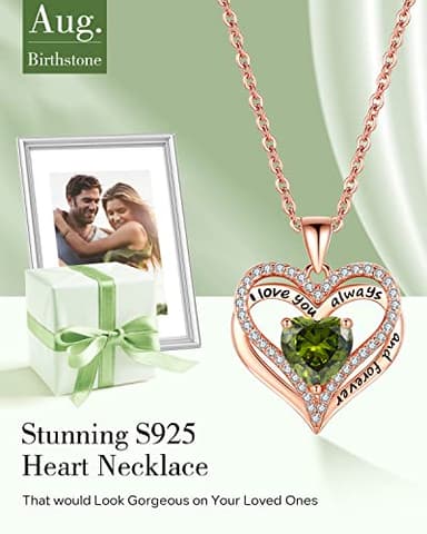 S925 Sterling Silver Necklace for Women, Jewelry for Mom, Birthday Gifts for Wife, Girlfriend Anniversary Necklaces, Daughter Heart Love Jewel, Gift for Her, Aug - Image 3