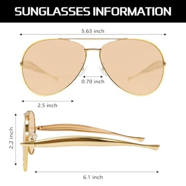 GUVIVI Retro Gold Aviator Sunglasses for Women Men, 2025 Metal Oversized 70s Aviators Sun Glasses Champagne - Image 6
