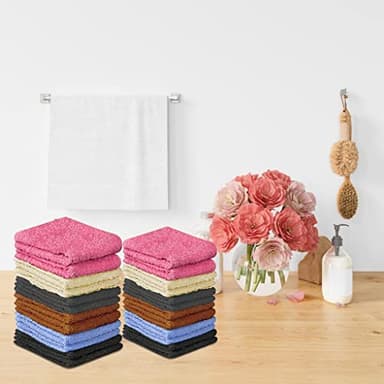 QUBA LINEN 100% Cotton Washcloth Set – Soft, Absorbent Face Towels for Bathroom & Gym Use – Reusable, Durable & Machine Washable Wash Cloths - Multi-Color, 12x12 Inches, Pack of 24 - Image 6