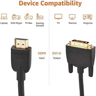 Amazon Basics HDMI to DVI (Male) Adapter Cable, Bi-Directional 1080P, 6 ft/1.8 m, Gold-Plated, Easy to Install, Single Pack for Television, Black - Image 4