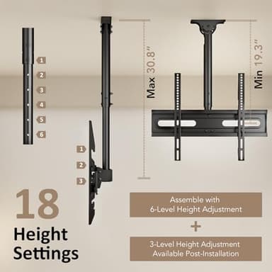 AX WABER Ceiling TV Mount Adjustable Bracket for 26-65 inch LCD LED OLED 4K TVs, Pole Ceiling Mount Holds up to 110lbs,Hanging tv Mount Max VESA 400x400mm (AX11TB01), Black - Image 5