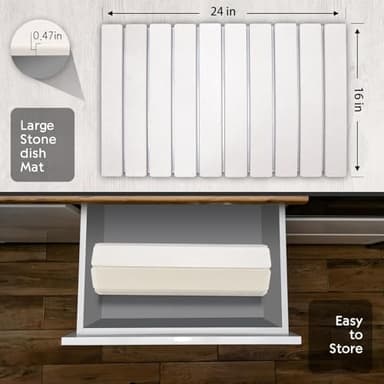 Large Stone Dish Drying Mats for Kitchen Counter, 24"(L)×16"(W), Fast Drying Collapsible Dish Drying Mat, Eco-Friendly Absorbent Diatomaceous Earth Mats for Dishes Bottles Cups, Match Any Countertop - Image 5
