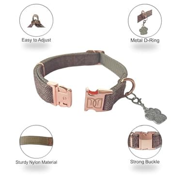 Elegant Dog Girl Collar - Twil Cloth Collar with Silver Paw Charm & Rose Gold Metal Buckle, Adjustable for Small to Large Female Dogs (Brown Blue, Small) - Image 2