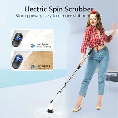 TUYU Electric Spin Scrubber, Full-Body IPX7 Waterproof Bathroom Scrubber with Power LCD Display, Adjustable Extension Handle, Cordless Shower Cleaner Brush for Bathtub Kitchen Wall Cleaning - Image 2