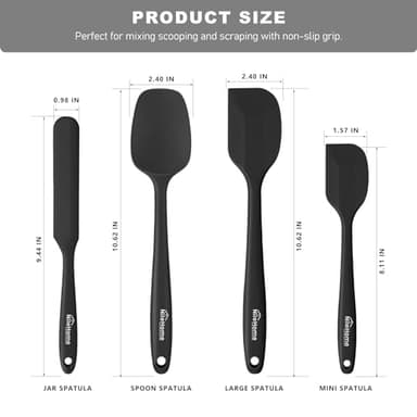 NileHome Silicone Spatula Set, Food Grade Rubber Spatula High Heat-Resistant Premium BPA-Free One Piece Seamless Design Cooking Spatulas Dishwasher Safe BPA-Free 4 pack (Black) - Image 2