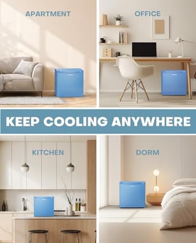 Upstreman 1.7 Cu.ft Mini Fridge with Freezer, Dorm Essentials, Adjustable Thermostat, Energy Saving, Low Noise, Single Door Compact Refrigerator for Dorm, Office, Bedroom, Blue-FR17 - Image 8