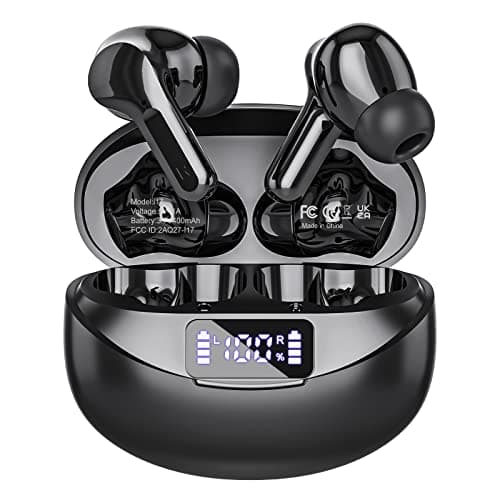 Bcaikair Wireless Earbuds Bluetooth Headphones 50H Playback Ear Buds with IPX7 Waterproof, HD Microphone, LED Display for iPhone and Andriod - Black - Image 1