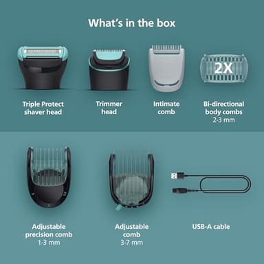 Philips Norelco Body Groomer 5000 Series, Intimate Hair Trimmer & Shaver for Men with Dual 100% Showerproof Full Body Shave & Trim Heads and Two Bi-Directional Body Hair Combs, BG5495/50 - Image 3