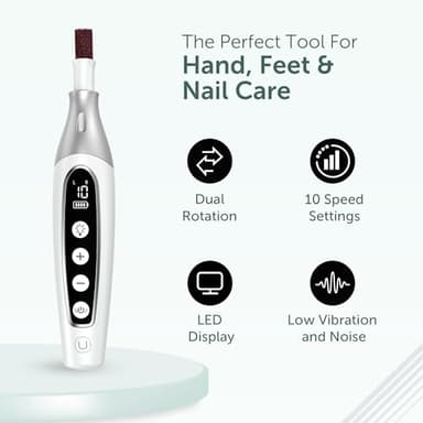 PediLux Pro Professional Manicure Pedicure Kit, Cordless Electric Nail File Drill Set, Thick Toenail Grinder, Toe Nail Dremel Tools, Filer, Buffer, Sander, Remove Cuticles, Callus for Men & Women - Image 4
