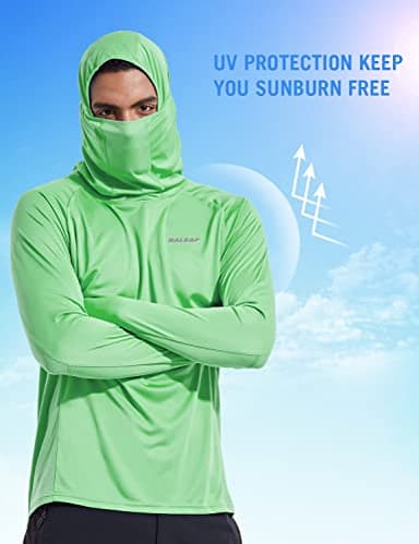 baleaf Men's Sun Protection Hoodie Shirt UPF 50+ Long Sleeve UV SPF T-Shirts with Mask Rash Guard Fishing Lightweight Light Green Size M - Image 4