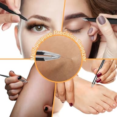 Yougai Tweezers Set,9 Pcs Professional Stainless Steel Tweezer Kit-Great Precision Eyebrow Tweezers for Ingrown Facial Hair with Leather Travel Case as Stocking Stuffing Gifts - Image 6