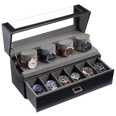 ProCase Watch Case for Men, 10 Slot Watch Display Stand with Acrylic Lid, Watch Display Case with Drawer, 2-Layer Mens Watch Box, Watch Holder Organizer for Men Women -Black - Image 1