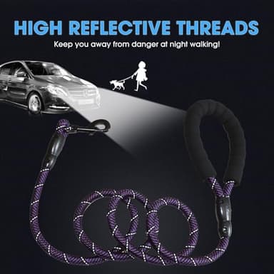 BAAPET 2/4/5/6 FT Dog Leash with Comfortable Padded Handle and Highly Reflective Threads for Small Medium and Large Dogs (5FT-1/2'', Black Purple) - Image 4