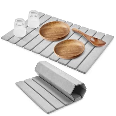 Large Stone Dish Drying Mats for Kitchen Counter, 24"(L)×16"(W) Collapsible Quick Dry Dish Drying Mat, Eco-Friendly Absorbent Diatomaceous Earth Mat for Dishes Bottles Cups, Match Any Countertop - Image 1