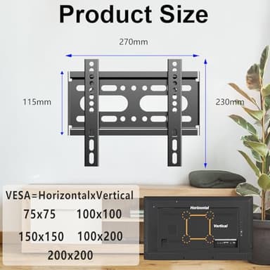 GLWIXY Fixed TV Wall Mount for 14-42" Flat Screen TVs, Small Wall Mount TV Bracket fit 19 24 28 32 35 39 40 inch, VESA Up to 200x200mm 55lbs Max Load, Easy Install Low Profile Monitor Mount Bracket - Image 3
