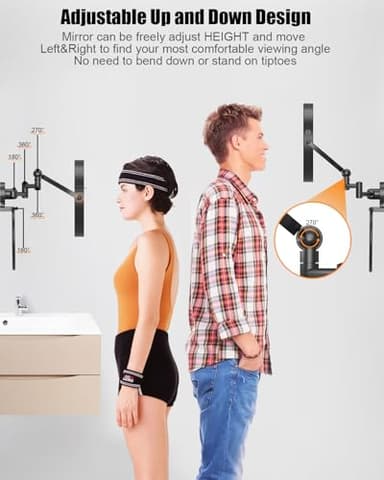 TOLOYE Height Adjustable Wall Mounted Makeup Mirror, Rechargeable Lighted Makeup Mirror 8 Inch Double Sided 1X/10X Magnifying Vanity Mirror with 3 Color Lights Dimmable 360 Swivel Extendable Arm - Image 4