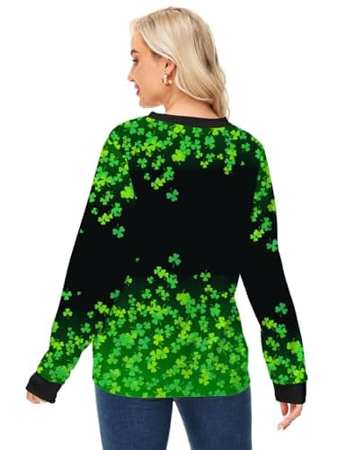 Deerose Womens St Patrick's Sweatshirt Shamrock Clover Print Sweatshirts Lucky Charm Irish Shirt M - Image 7